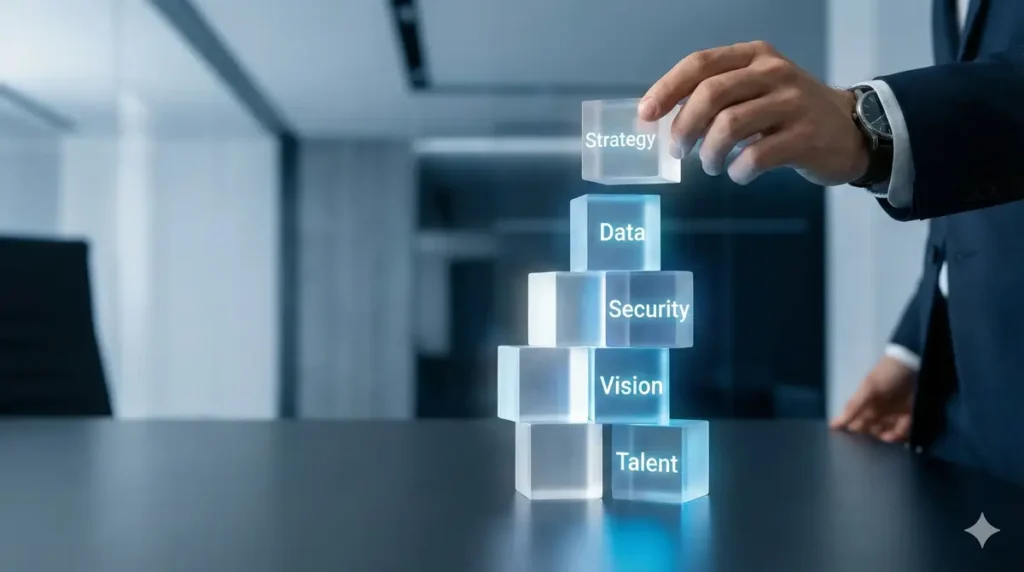 Building blocks representing the core components of a business-first IT strategic framework.