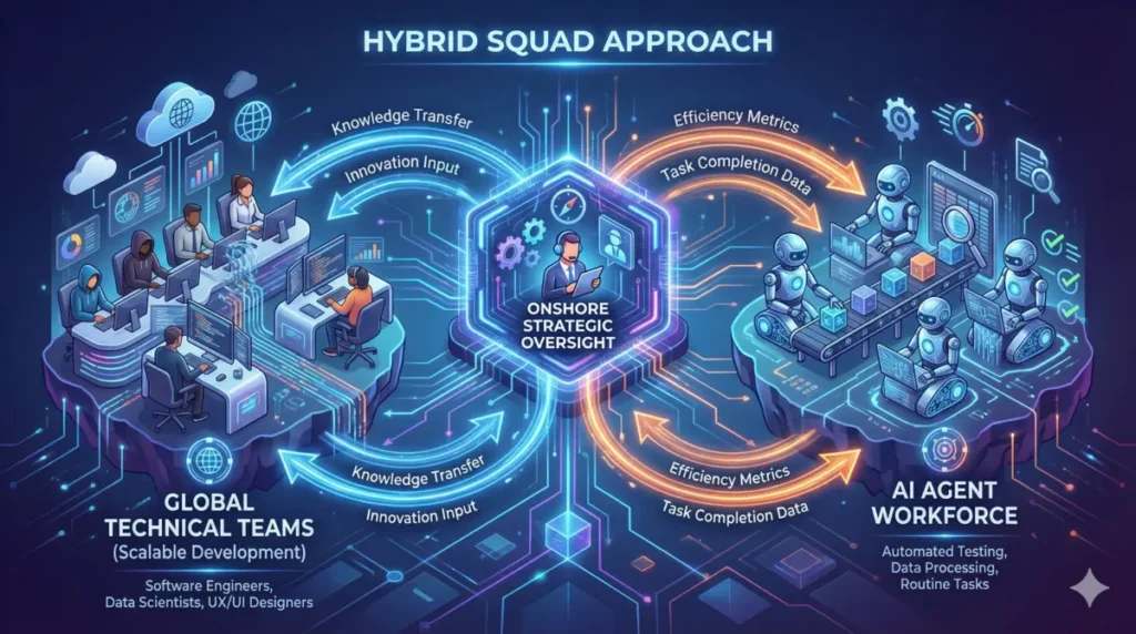 A diagram of a hybrid resourcing model for implementing an Agentic AI strategy.