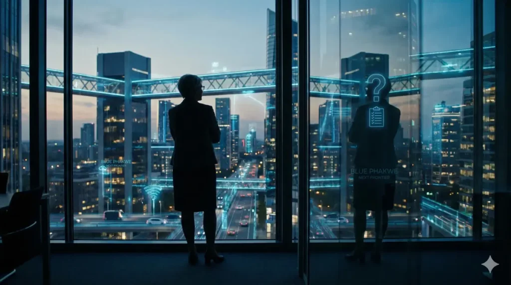 A business leader standing at a window contemplating the future of enterprise Agentic AI vs Generative AI.