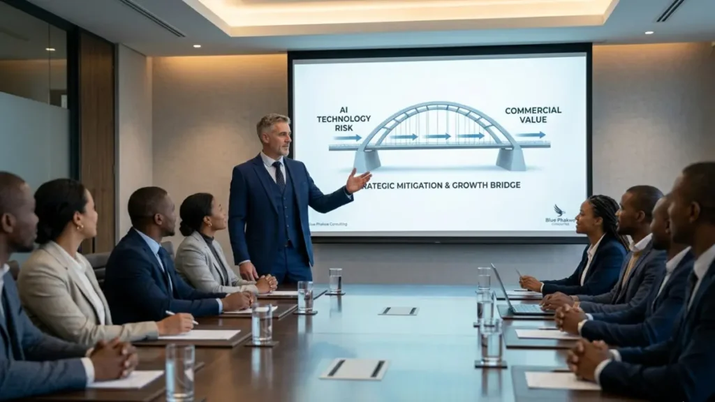 An independent fractional CIO presenting a risk-to-value roadmap to corporate directors as part of their IT Strategic advisory role.