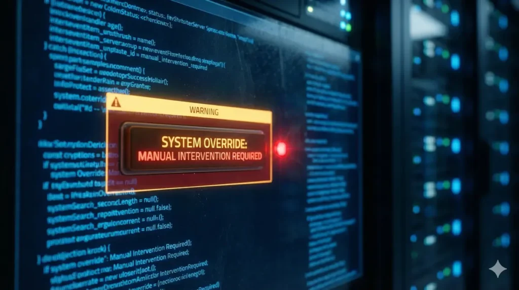 A close-up of a digital security interface demonstrating an AI Kill Switch or manual override function for autonomous agents.